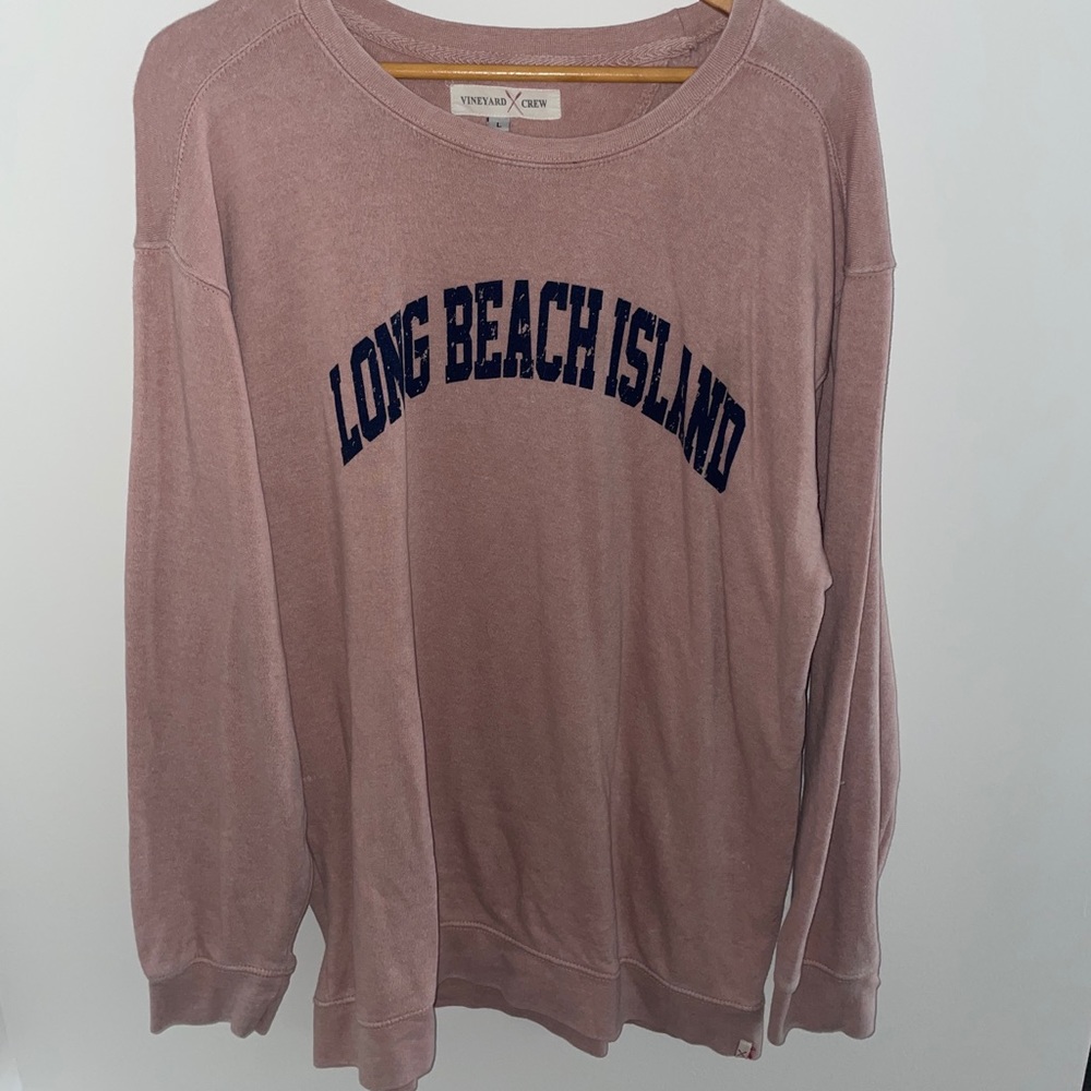 Pink long beach island crew neck sweatshirt